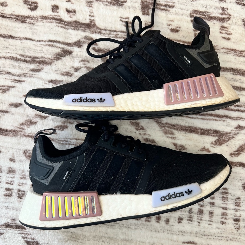 Adidas Black Sneakers with Pink Accents Size 8